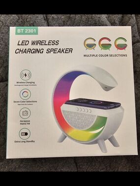 BT 2301 LED Wireless Charging Speaker - White with Multicolor LED